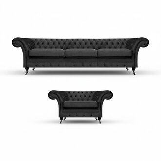 Wohnzimmer PolstermÃ¶bel Schwarz Dreisitze Sofa 3+1 Sessel Chesterfield