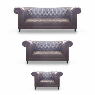 Wohnzimmer Set 3tlg Braun Leder Einrichtung PolstermÃ¶bel Chesterfield Neu