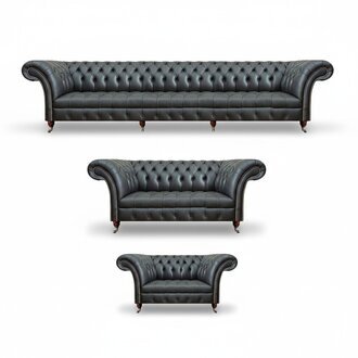 Wohnzimmer Set 3tlg Leder 2x Sofas Schwarz Sessel PolstermÃ¶bel Chesterfield