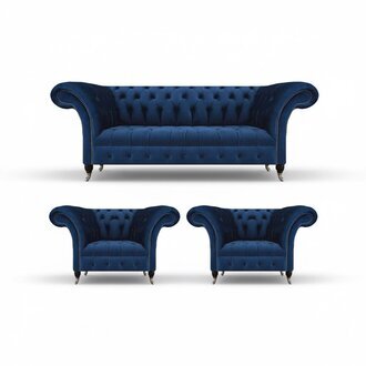 Wohnzimmer Set 3tlg Luxus Garnitur Chesterfield Blau Polstersitz Chesterfield