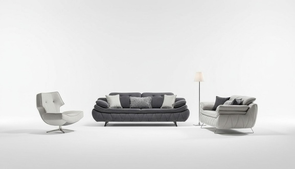 Wohnzimmer-Set 3tlg Schwarz WeiÃ 2x Sofas mit Sessel Modern Design Textil