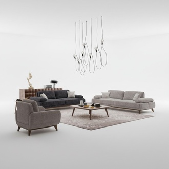 Wohnzimmer Set Grau Sofa Zweisitzer mit Dreisitzer Textil Design Couchtisch
