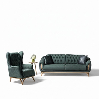 Wohnzimmer Set Hochwertig Sitzgruppe Sofa 3 Sitzer luxuriÃ¶se Sessel Polster GrÃ¼n