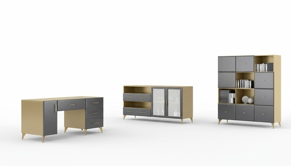 Wohnzimmer Set Schreibtisch Sideboard BÃ¼cherregal 3tlg. Tisch MÃ¶bel Holz