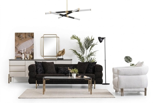 Wohnzimmer Sofa Set Designer Schwarzer Luxus Dreisitzer WeiÃer Sessel