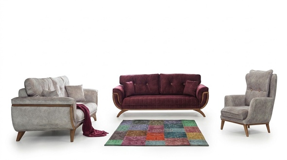 Wohnzimmer Sofagarnitur 3+3+1 Polster Textil Design Modern grau MÃ¶bel