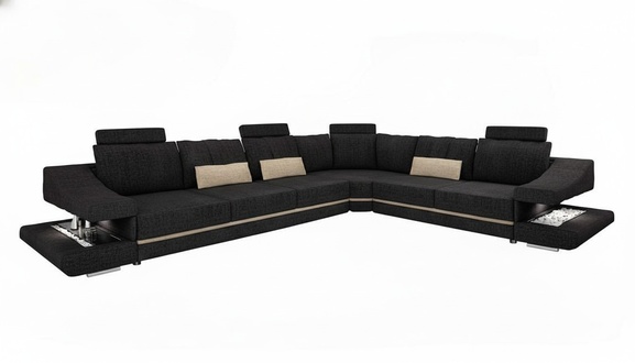 Wohnzimmer Textil Schwarz Sofa Sofas L-FormSitz Farbe Ecksofa Couch PolstermÃ¶bel