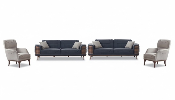 Zwei graue Sofas komplett mit 2 weiÃen Sesseln luxuriÃ¶se gepolsterte Sessel