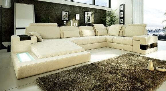Ecksofa Couch BEIGE Polster Wohnlandschaft Eck Garnitur Ecke Leder